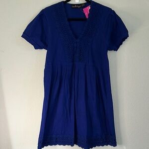 Liza Byrd Deep Blue Mini Dress with Lace Accents